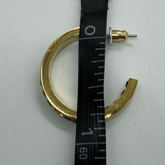 Shades of Green Crystals In/Out Gold Hoop Earrings Made w/ Swarovski Crystals - Picture 6 of 10